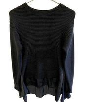 Simply Vera Vera Wang Navy Blue Ribbed Sweater Faux Shirttails Size M