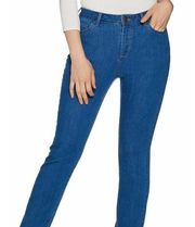 Logo By Lori Goldstein Womens Straight Leg Jeans Blue Stretch Pockets Denim 10