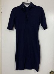 LACOSTE Navy Knit Polo Short sleeve collared cotton shirt dress size 36 XS