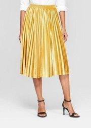 A New Day Women's Velvet Pleated Elastic Waist Metallic Swing Midi A Line Skirt