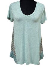 Soft Surroundings Seafoam Green V-Neck Shirt Side Lace Trim Size XS