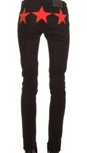 GIVENCHY Paris Low Waist Black Denim Red Star Skinny Jeans Women's 38 / US 4