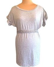 MINKPINK Tee Dress Short Sleeve Gray Braided Detail Waist Scoopneck Lightweight