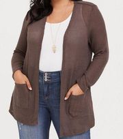 Torrid Plus Size Taupe Ribbed Knit Open Front Cardigan Sweater Brown Pockets 3XL