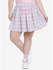 Hot Topic | Pastel Plaid Pleated Mini Skirt With Chain Plus Size