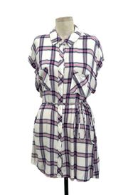 Rails Brooke Button Down Tunic Dress White Pink Plaid Size Medium