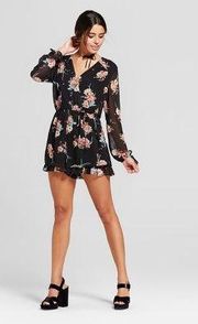 Black Printed Long-Sleeve Romper