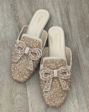 Rose Gold Pearl Bow Mules 