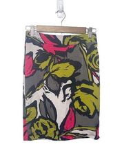 Trina Turk Womens Mini Pencil Skirt Lined SZ  2 Gray Green White Pink Silk Blend