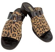 Brighton Sandals Mules 7.5M Brown Leopard Leather Fabric Silver