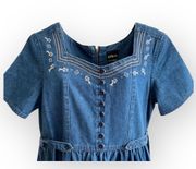 DENIM EMBROIDERED DETAIL POCKETS ZIPPER DRESS SIZE PS