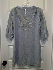 NWT Monoreno Blue V Neck Elbow Sleeve Lace Crochet Accent Dress size M