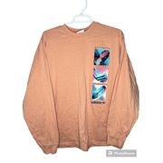 Adidas  Pink Peach Logo Long Sleeve Graphic T-Shirt Size Large