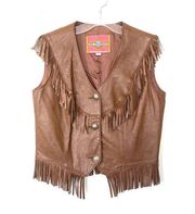 Vintage 70’s Ms. Pioneer fringed leather western vest Buffalo nickel buttons