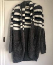 For Love and Lemons Grey Black Striped Oversized Knit Cardigan S