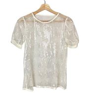 Boutique Sheer Sequin Allover Short Sleeve Top S