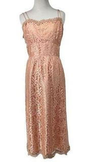 Vintage Handmade Unique Peach Lace Spaghetti Strap Dress