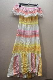 LEMLEM x Liya Kebede Striped Sundress Coverup Size XS Colorful Off Shoulder