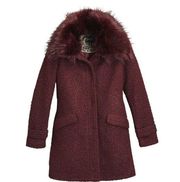 Jessica Simpson Burgundy Soft Marled Boucle Knit Parka Long Winter Pea Coat