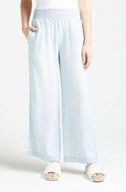 Blue Chambray Tencel Smocked Wide Leg Pull-on Boho Pants L