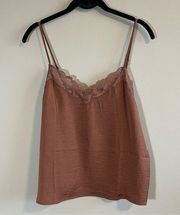 Pink Rose Brown Lace Satin Tank Top Large NWT