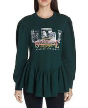 Opening Ceremony Stonehenge Peplum Sweatshirt Graphic Print Crew Neck Green XS