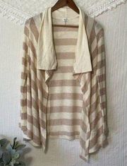 Splendid Ivory and Gold Metallic Striped Open Front Cardigan XS