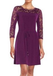 Ivanka Trump Purple Lace Shoulder Illusion A Line Dress 4 Small