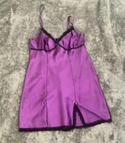 Purple W Black Lace Slip Dress