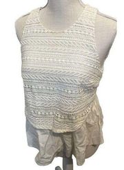 Moulinette Soeurs Lace Tank Top Cream Sleeveless Blouse Cami Sz 4 Peplum