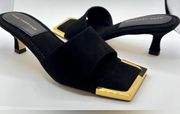 NWT- Good American The Standout Square Toe Slide in Black and Gold Size 7