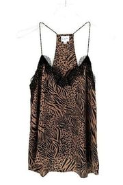 Cami NYC The Racerback Silk Lace Trim Cami in Animal Print Brown and Black Small