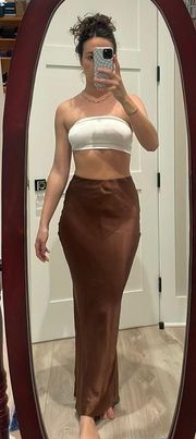 Long Brown Satin Skirt