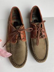 Brown/Green Leather Moccasins Size 7