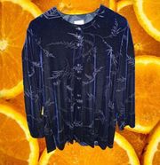 Vintage‎ R&M Richards By Karen Kwong Blue Velvet Button Up Blouse Size 14