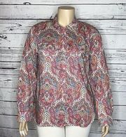 Talbots Size XL Paisley Print Roll-Tab Sleeve Button Down Shirt Top