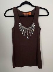 Tory Burch Mirror Sequin Detail Brown Tank Top Women’s XS