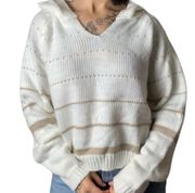 John + Jenn Cream Stripe Crop Hooded Sweater