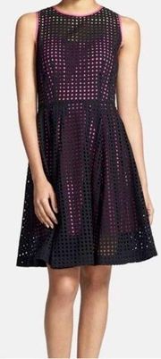 NWT Halogen Prism Eyelet Fit & Flare Navy Blue and Pink Sleeveless Dress Size LP