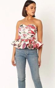 Mable KORI SWEETHEART PEPLUM TUBE TOP RED Floral size Large