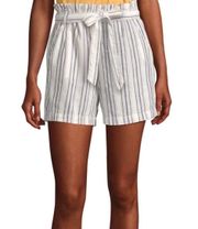 White Striped Paper Bag High Waist Shorts