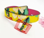 Kate Spade Reversible Leather Trouser Belt Garden Floral Yellow Pink Medium