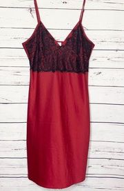 Gilligan & O’Malley Red & Black Lace Chemise Slip Nightie Sleep Dress Medium