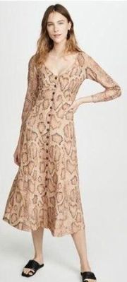 NEW Mara Hoffman Sz 0 Silvana Dress Snake Print Tencel Linen Button Front Midi