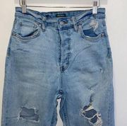 Wild Fable Womens High Rise Button Fly Distressed Boyfriend Crop Jeans Blue Sz 6