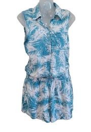 Splendid Tropical Print Sleeveless Button Up Stretch Romper Playsuit Size Small