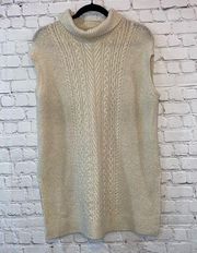 Loft Cream Sleeveless Turtleneck Wool Blend Cable Knit Sweater Vest Tunic