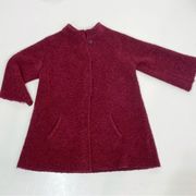 Eileen Fisher Burgundy Wool Fuzzy Snap Front Sweater Coat S