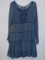 NWT  Navy Blue Romantic 4 Tiered Ruffle Babydoll Mini Dress