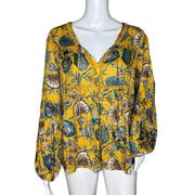 Haute Hippie Shirt Womens Medium Yellow Floral Flower Avery Blouse Bloomcore